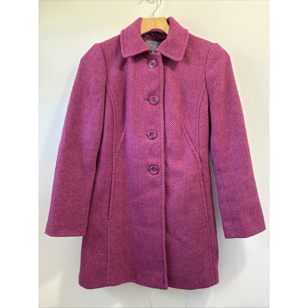Ann Taylor Pink Tweed Wool-Blend Pea Coat Womens 2P Button Front Lined Timeless